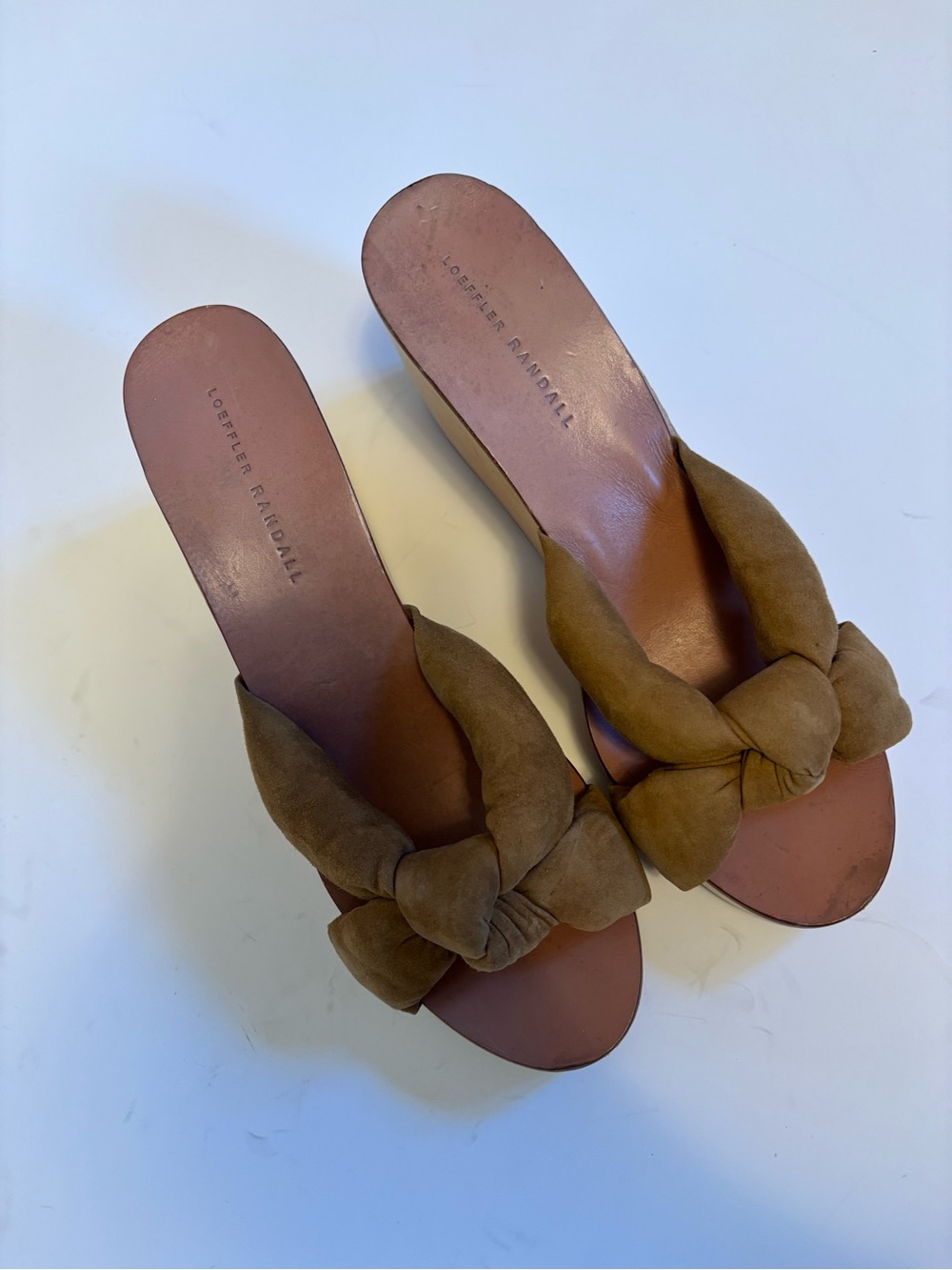 Loeffler Randall Knotted Suede Slide Sandals in Tan